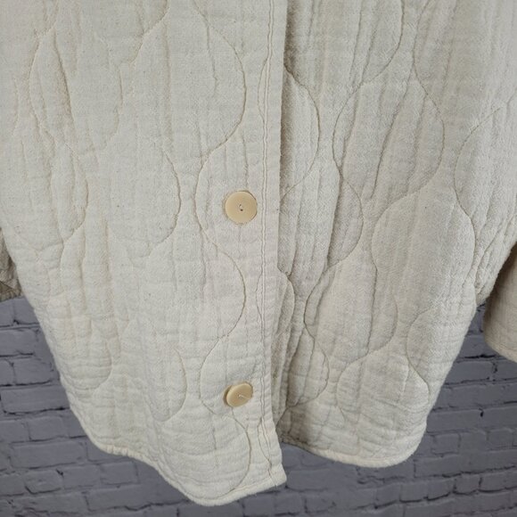 Zara Ivory Cream Quilted Cotton Buttoned Collarless Pockets Jacket Size Small S - Picture 8 of 16